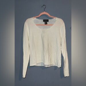 Nouveau Cream Long-Sleeve Eyelet Trim Top